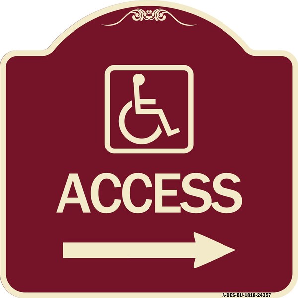 Access W/ Updated Isaand Right Arrow Heavy-Gauge Aluminum Architectural Sign, 18" H, BU-1818-24357